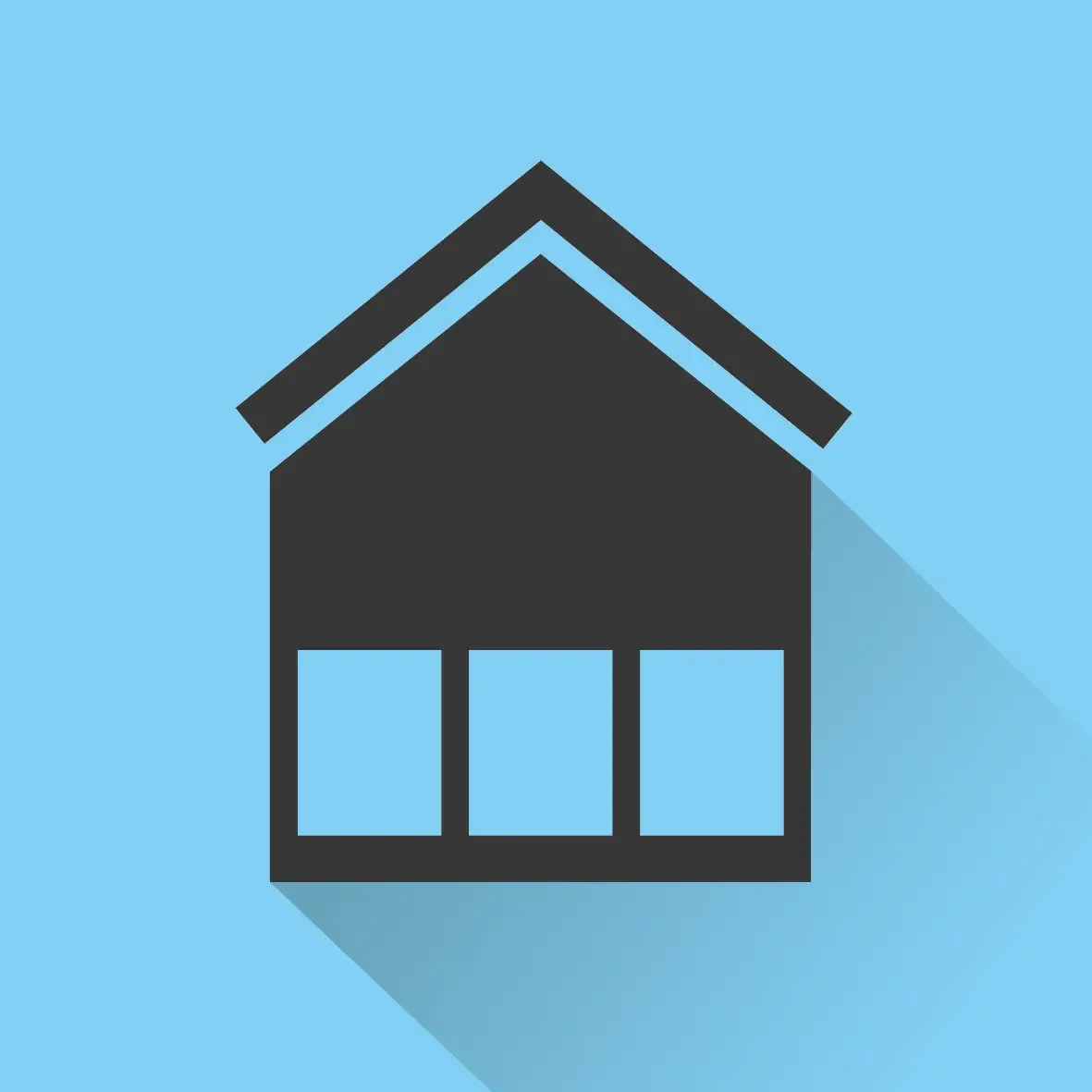 Piktogramm eines Hauses oder Geschäfts auf hellblauem Hintergrund. 